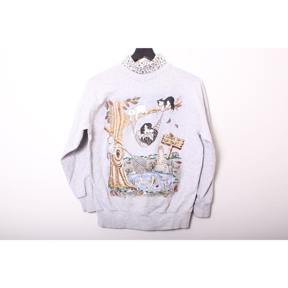 Vintage 1990s Kittens & Puppies Double Layered Collar Sweatshirt - S